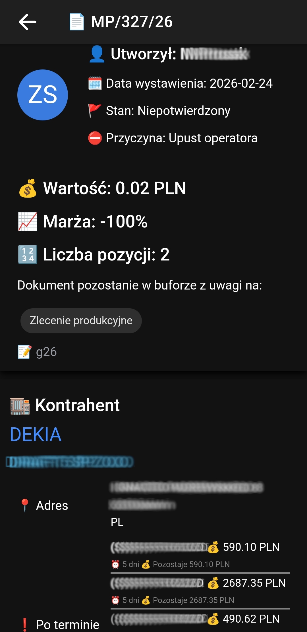 Optima Sales Manager – szczegóły zamówienia